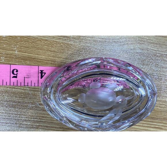 Vintage Rogaska Lead Crystal Slovenia Oval Trinket Box Etched Bunny Rabbit - Picture 10 of 11